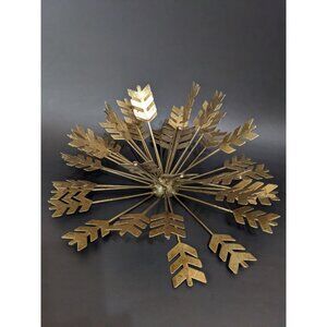 vintage mid-century brutalist metal arrow starburst sculpture 12" gold boho